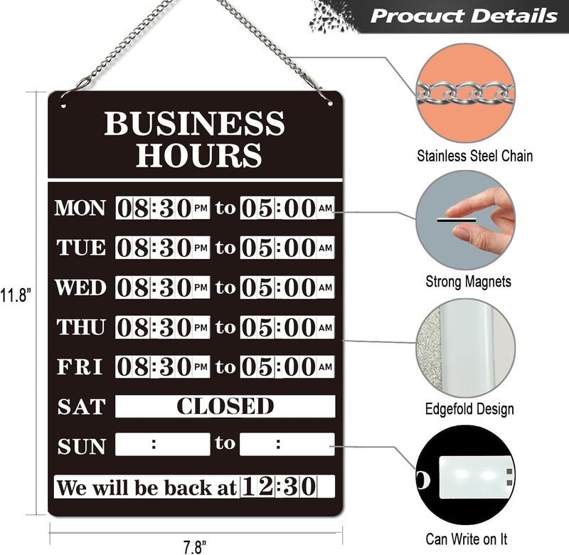 Magrooyar Magnetic Changeable Business Hours Sign, Metal Hours of Operation Signs for Business, Store Hours Sign for Glass Door or Window (BLACK) - Image 4